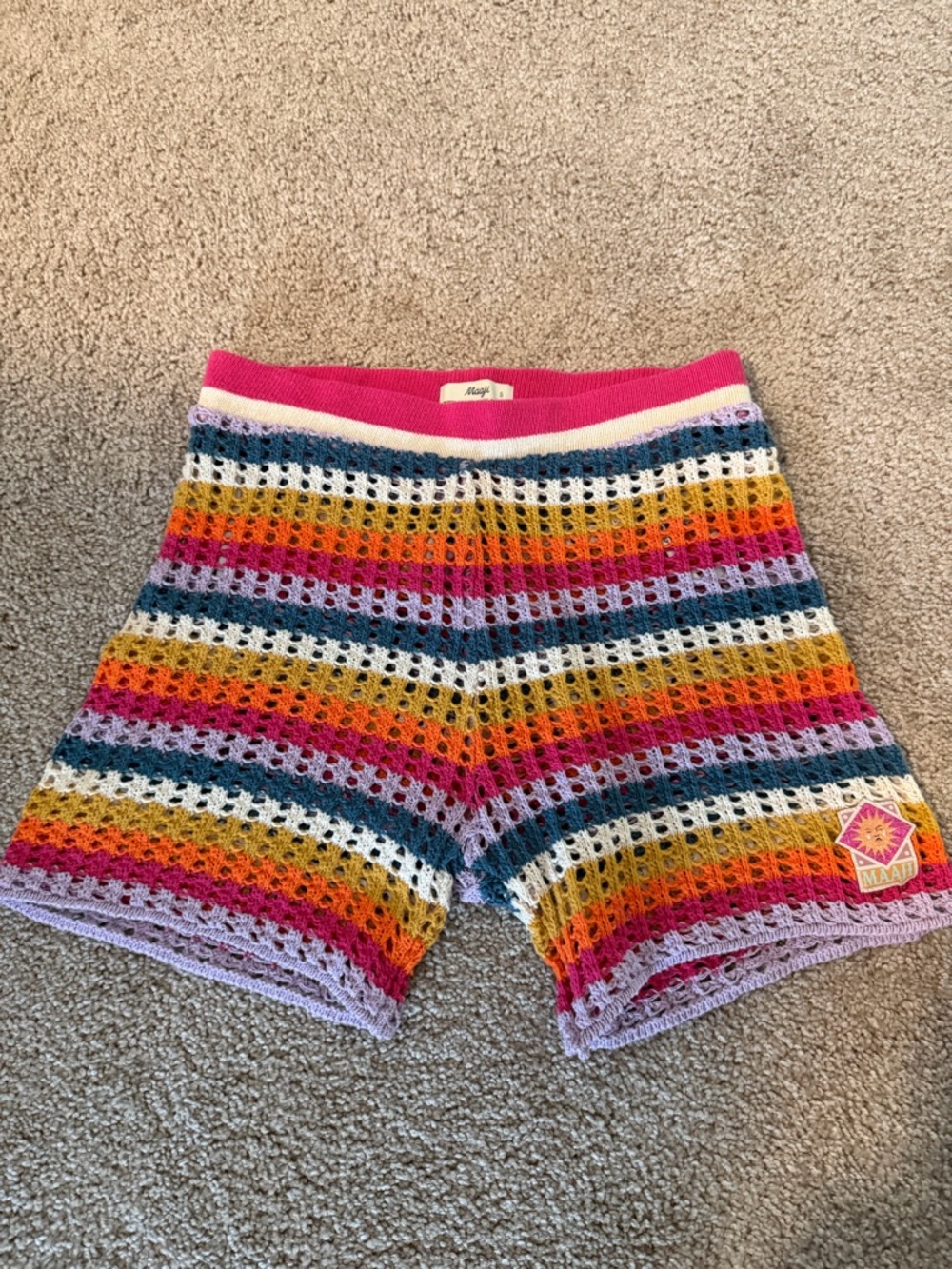 Maaji Multicolor Crochet Stripe Bike Shorts - Pink Waistband